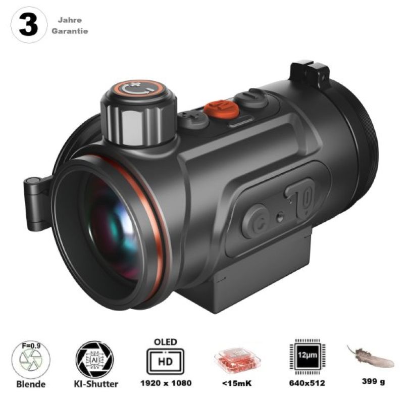 Hunt 635 Pro innovatives Wärmebild-Vorsatzgerät von ThermTec / NETD  15mK / Austauschbarer Akku / HD-OLED mit 4,5 µm